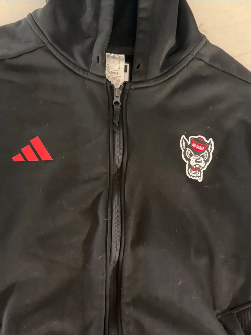 NC State Wolfpack Jacket Men XL Black Adidas Full Zip Basketball Windbreaker